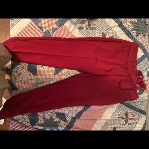 Red dressy pants with fabric belt